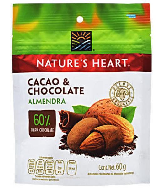 ALMENDRA CUBIERTA DE CACAO Y CHOCOLATE 60 G NATURES HEART