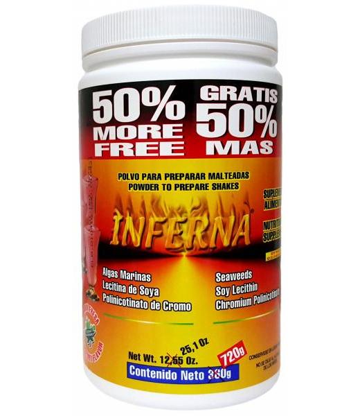 MALTEADA INFERNA FRESA 720GR. L-CARNITINAALGAS MARINASLECITINA DE NATURAMEX